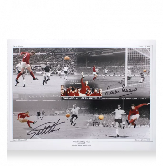 Icons Sir Geoff Hurst And Martin Peters Signed England Photo In Black Wooden Frame: 1966 World Cup Final 4-2 Goal Montage