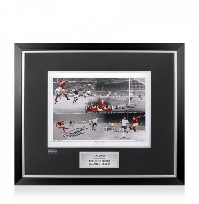 icons Sir Geoff Hurst and Martin Peters Signed England Photo In Premium Photo Frame: 1966 World Cup Final 4-2 Goal Montage