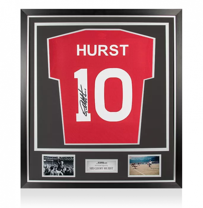 icons Sir Geoff Hurst Back Signed Retro England Away Shirt In Classic Frame