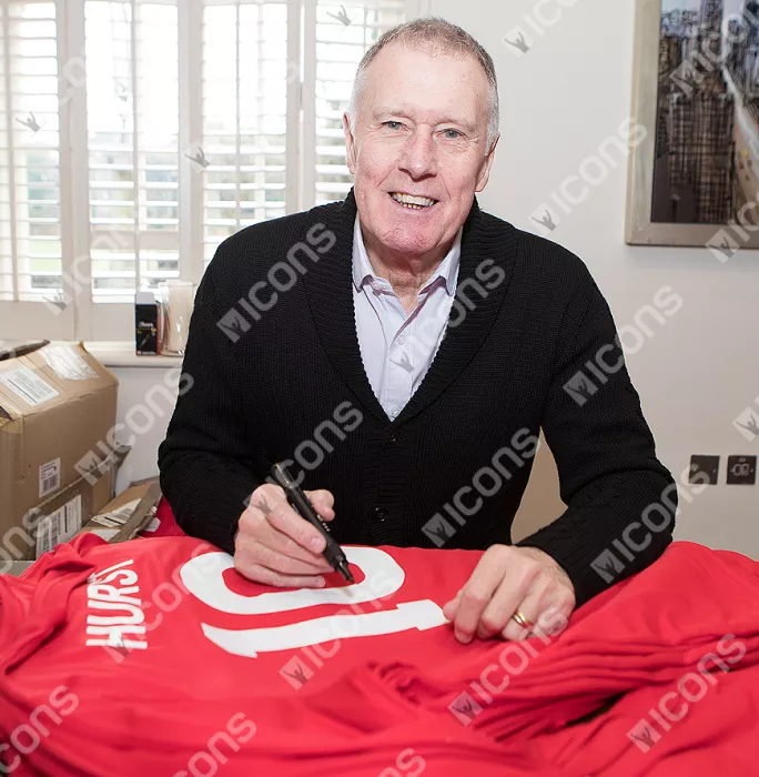 Icons Sir Geoff Hurst Back Signed Retro England Away Shirt