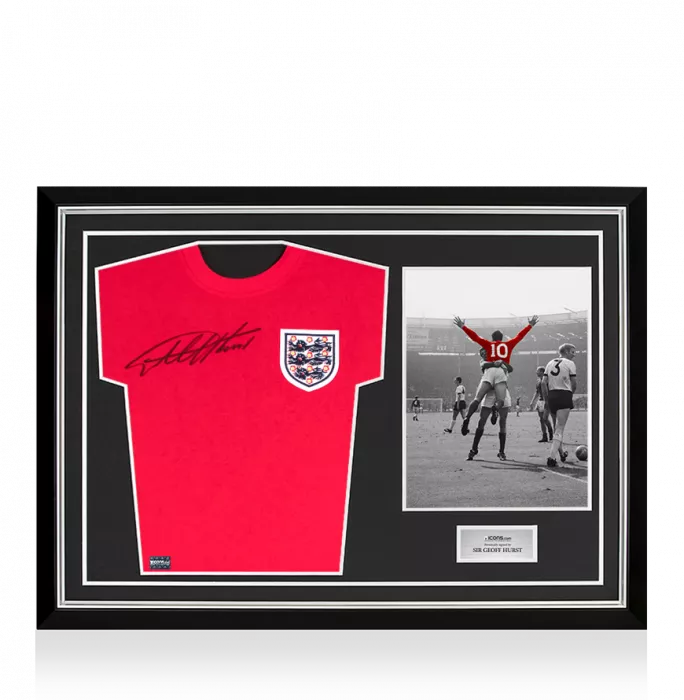 icons Sir Geoff Hurst Front Signed Score Draw England 1966 Away Shirt In Hero Frame: Option 1