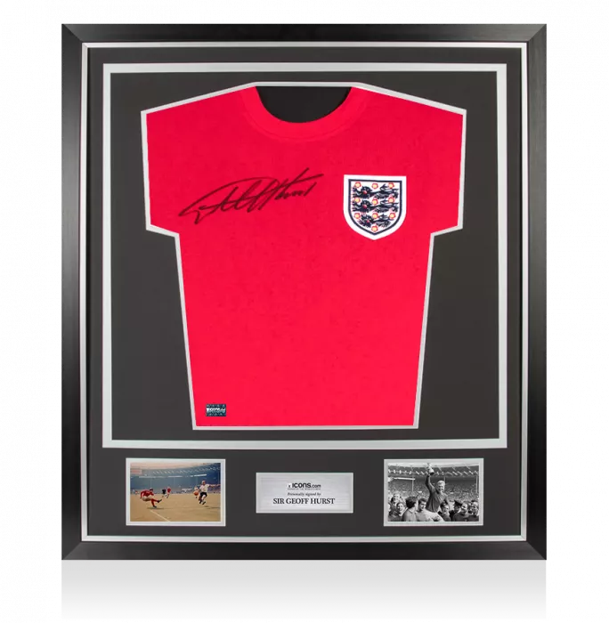 icons Sir Geoff Hurst Front Signed Score Draw England 1966 Away Shirt In Classic Frame