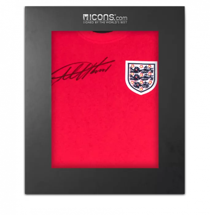icons Sir Geoff Hurst Front Signed Score Draw England 1966 Away Shirt In Deluxe Packaging