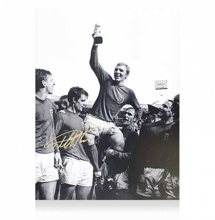 icons Sir Geoff Hurst Gold Signed England Photo: 1966 FIFA World Cup Winner