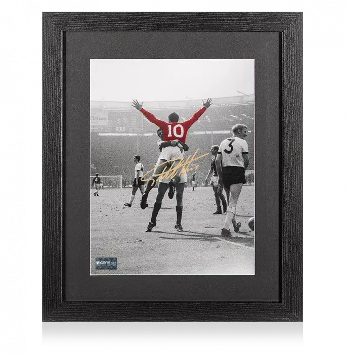 icons Sir Geoff Hurst Gold Signed England Photo In Black Wooden Frame: Hat-Trick Hero