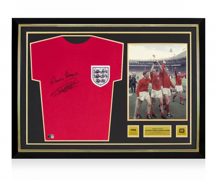 Icons Sir Geoff Hurst & Martin Peters Official 1966 FIFA World Cup™ Front Signed And Hero Framed England 1966 Home Shirt
