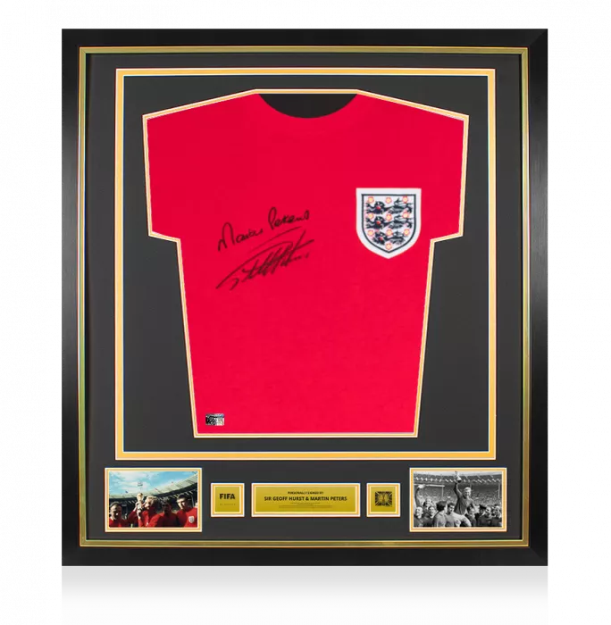 Icons Sir Geoff Hurst & Martin Peters Official 1966 FIFA World Cup™ Front Signed And Framed England 1966 Home Shirt
