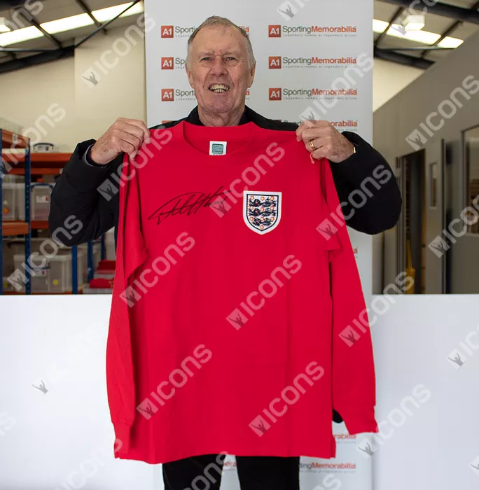 Icons Sir Geoff Hurst Official 1966 FIFA World Cup™ Front Signed And Hero Framed Score Draw England 1966 Away Shirt