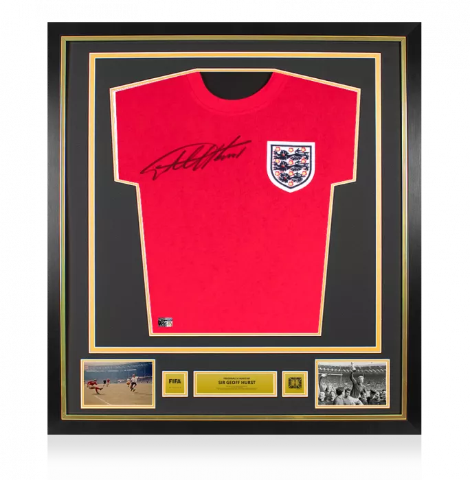 icons Sir Geoff Hurst Official 1966 FIFA World Cup™ Front Signed and Framed Score Draw England 1966 Away Shirt