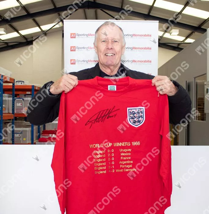 Icons Sir Geoff Hurst Official 1966 FIFA World Cup™ Front Signed And Hero Framed 1966 England Home Shirt
