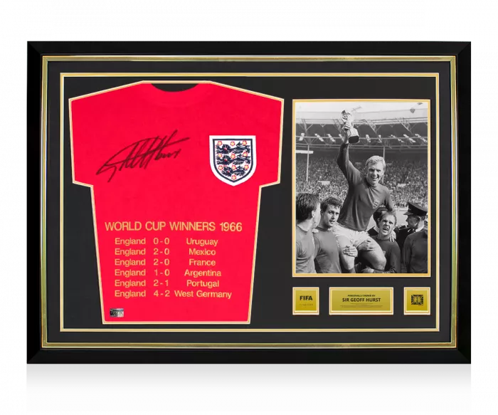 icons Sir Geoff Hurst Official 1966 FIFA World Cup™ Front Signed and Hero Framed 1966 England Home Shirt