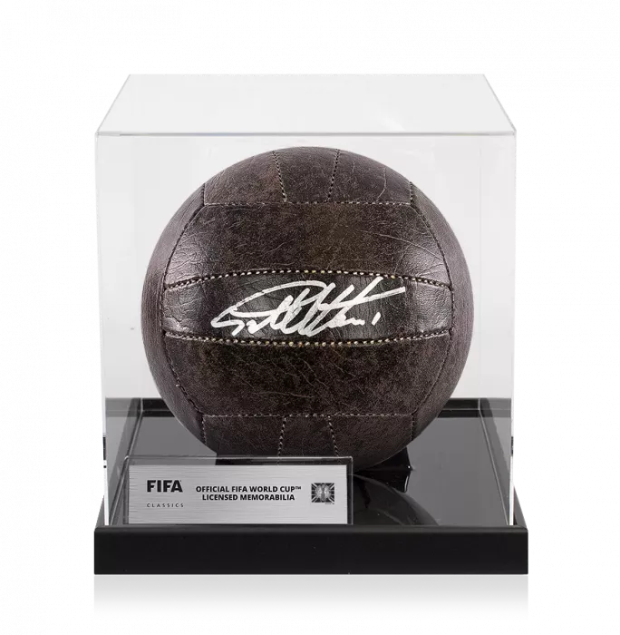 icons Sir Geoff Hurst Official 1966 FIFA World Cup™ Signed Brown Leather Football In Acrylic Case