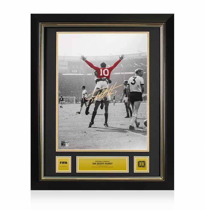 icons Sir Geoff Hurst Official 1966 FIFA World Cup™ Signed and Framed England Photo: Hat-Trick Hero