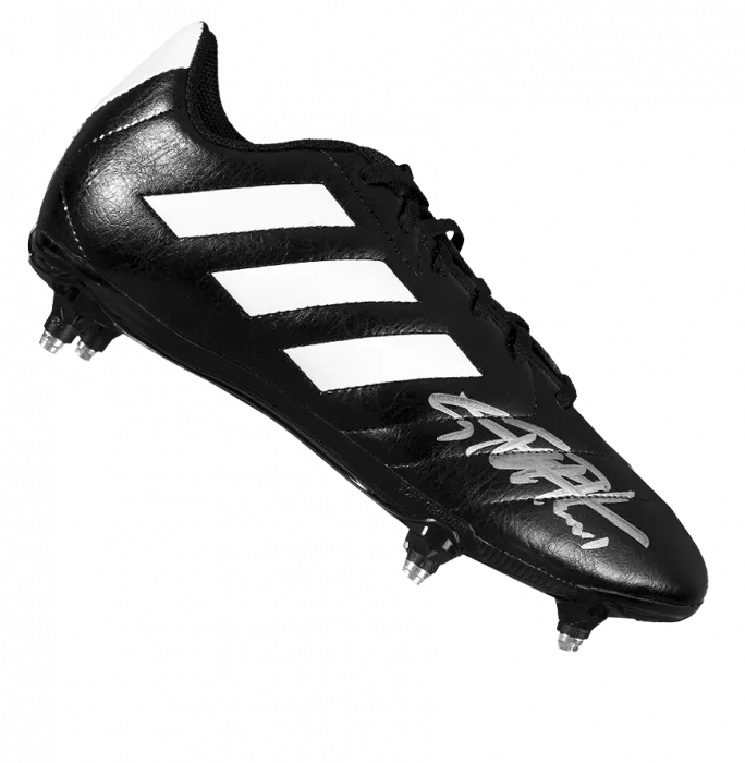 Icons Sir Geoff Hurst Signed Black And White Adidas Football Boot In Acrylic Case