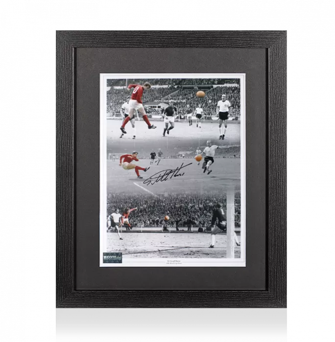 Icons Sir Geoff Hurst Signed England Photo In Black Wooden Frame: 1966 World Cup Final Goals