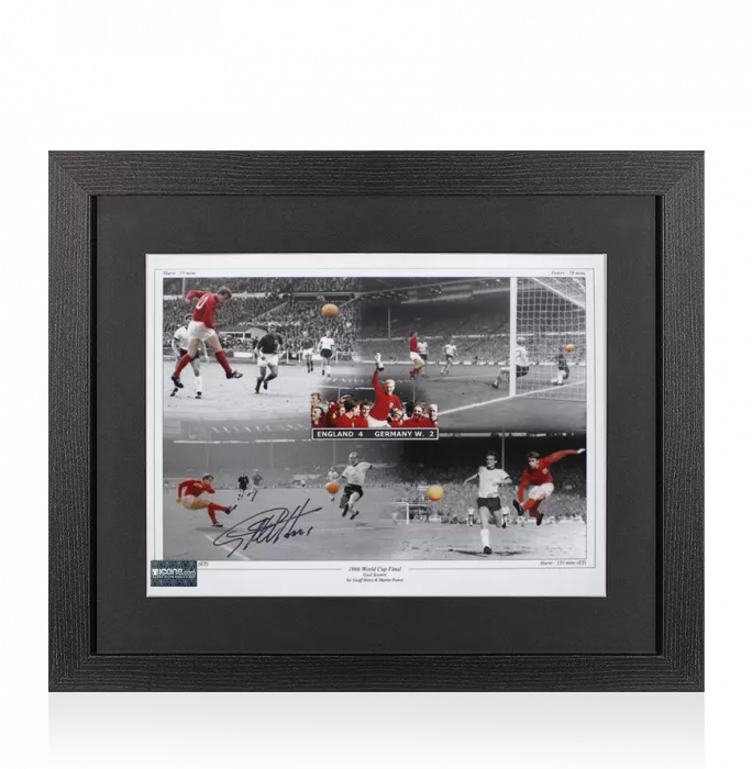Icons Sir Geoff Hurst Signed England Photo In Black Wooden Frame: 1966 World Cup Final 4-2 Goal Montage