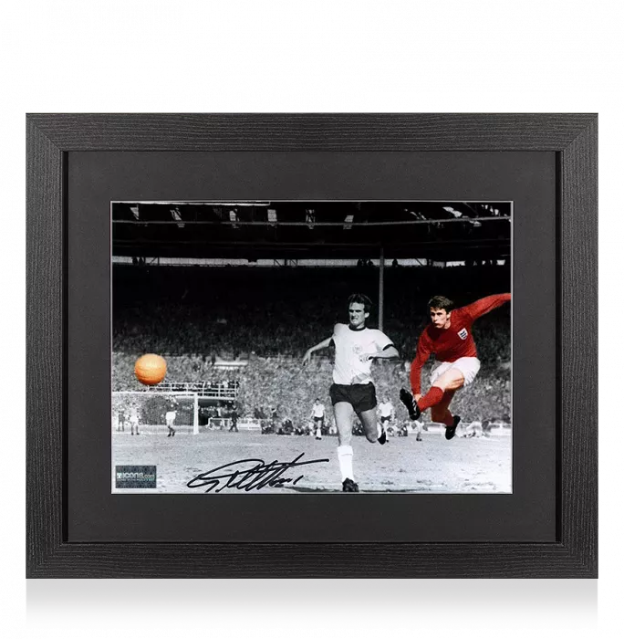 icons Sir Geoff Hurst Signed England Photo In Black Wooden Frame: 1966 FIFA World Cup Final Goal