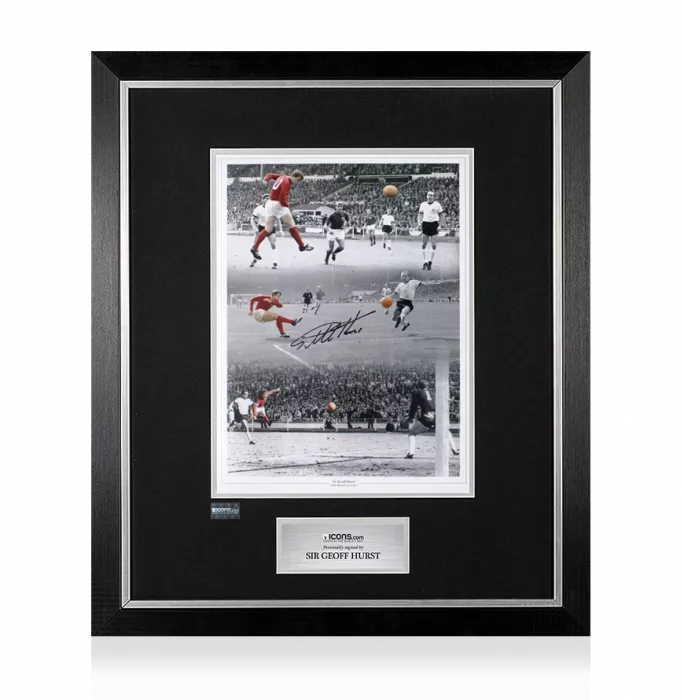 icons Sir Geoff Hurst Signed England Photo In Premium Photo Frame: 1966 World Cup Final Goals