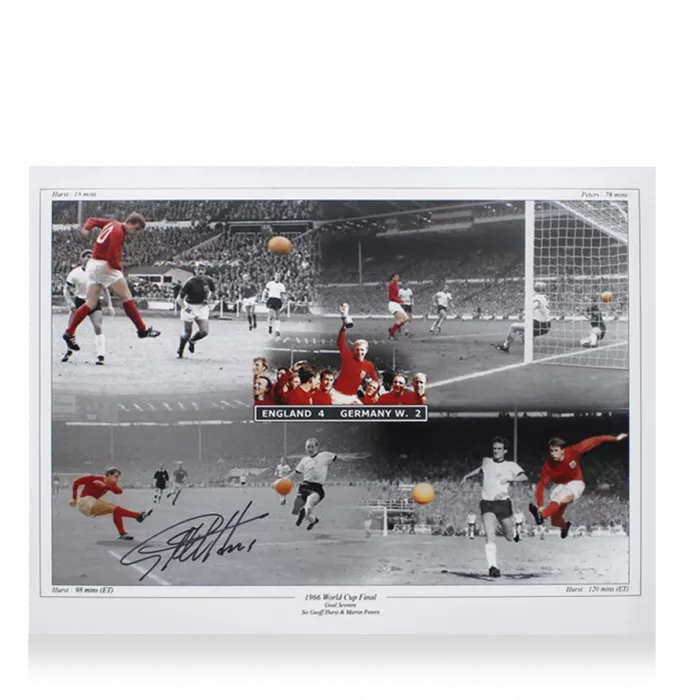 Icons Sir Geoff Hurst Signed England Photo In Premium Photo Frame: 1966 World Cup Final 4-2 Goal Montage