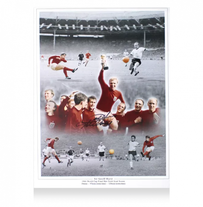 Icons Sir Geoff Hurst Signed Photo In Black Wooden Frame: 1966 World Cup Final Hat Trick Goalscorer