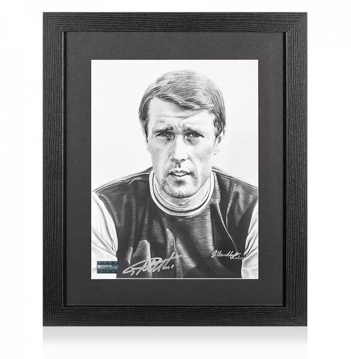 icons Sir Geoff Hurst Signed Tribute Artwork In Black Wooden Frame