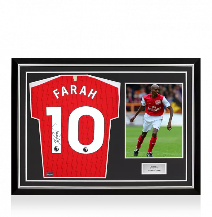 icons Sir Mo Farah Back Signed Arsenal 2023-24 Home Shirt In Hero Frame: Option 1