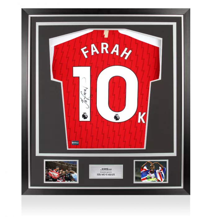 icons Sir Mo Farah Back Signed Arsenal 2023-24 Home Shirt In Classic Frame: 10k Edition
