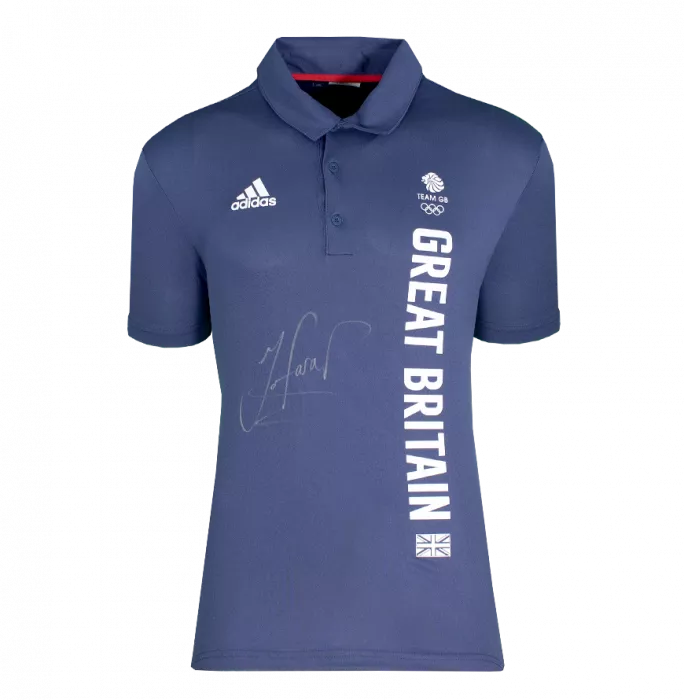 Icons Sir Mo Farah Front Signed Adidas Team GB Polo Shirt In Deluxe Packaging
