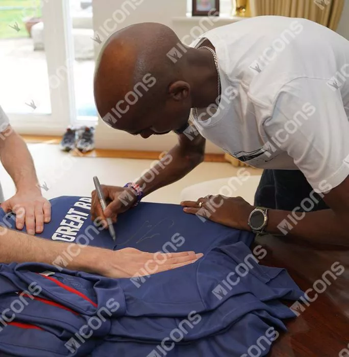 Icons Sir Mo Farah Front Signed Adidas Team GB Polo Shirt In Classic Frame