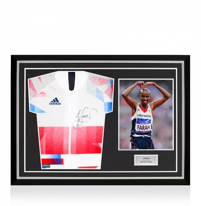 icons Sir Mo Farah Front Signed Team GB Podium Jacket In Hero Frame: Option 1