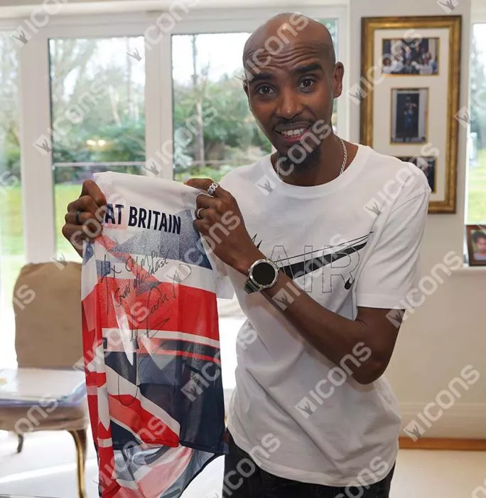 Icons Sir Mo Farah Front Signed Team GB Running Vest In Deluxe Packaging: "4x Olympic Gold Medallist" Inscription