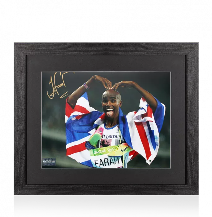 icons Sir Mo Farah Signed Photo In Black Wooden Frame: MoBot