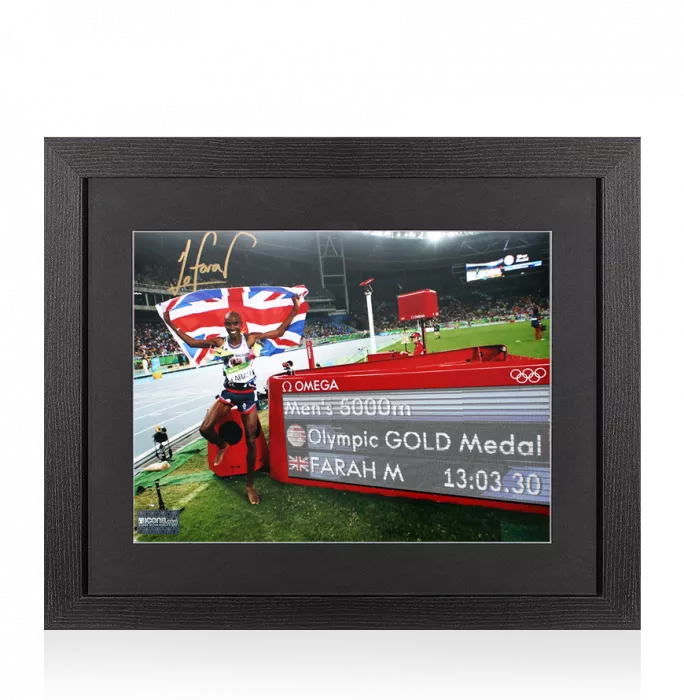 icons Sir Mo Farah Signed Photo In Black Wooden Frame: Rio 2016 Men's 5 000m Gold