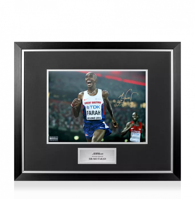 icons Sir Mo Farah Signed Photo In Premium Photo Frame: Beijing 2015 Men's 10 000m Gold