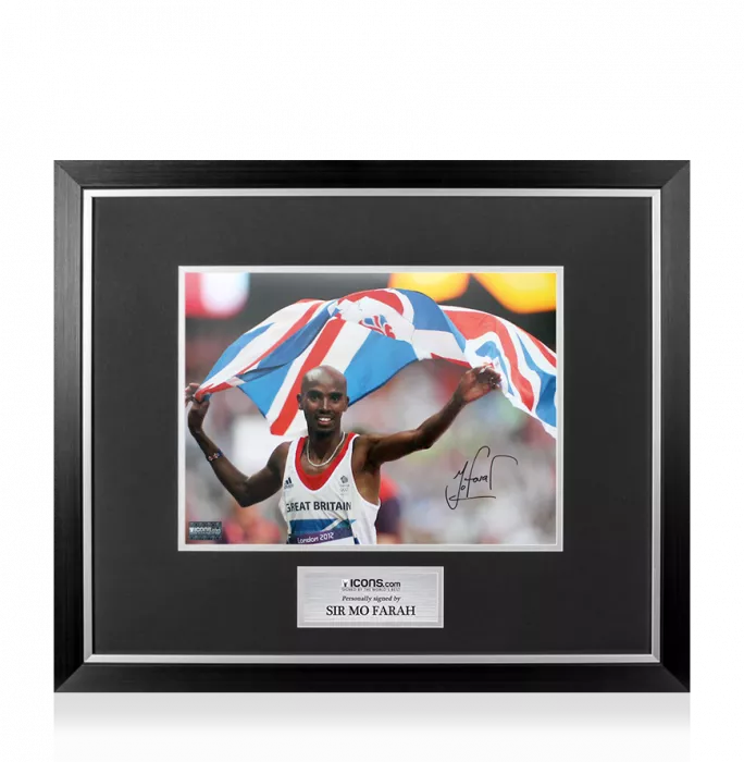 icons Sir Mo Farah Signed Photo In Premium Photo Frame: London 2012 Men's 5 000m Gold
