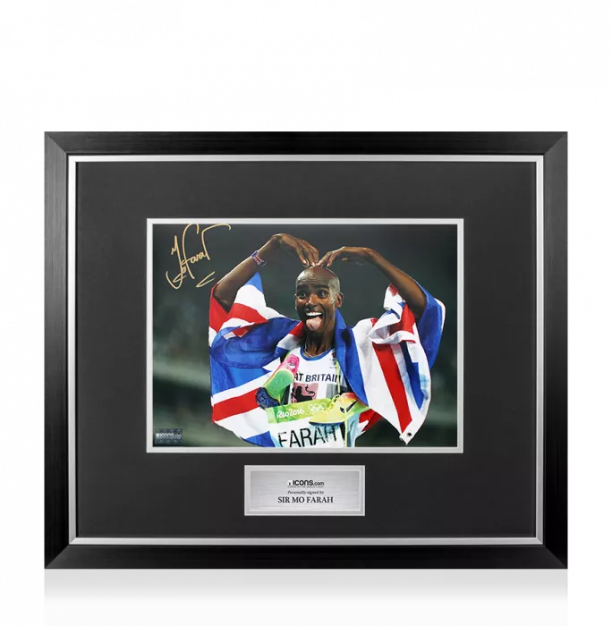 icons Sir Mo Farah Signed Photo In Premium Photo Frame: MoBot