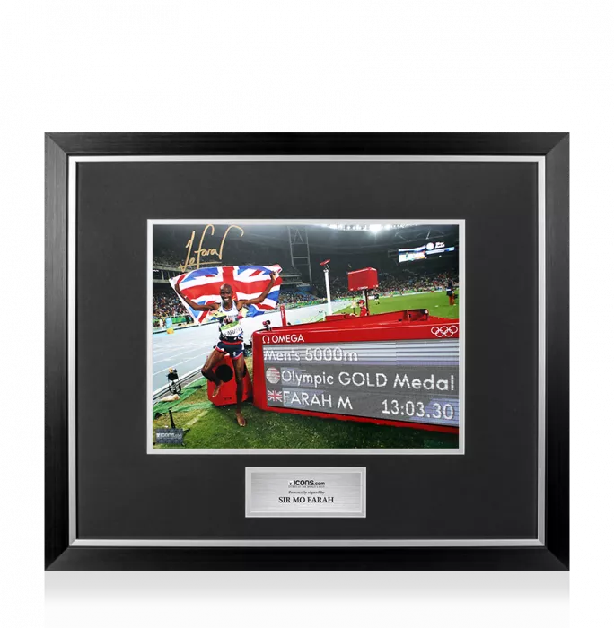 icons Sir Mo Farah Signed Photo In Premium Photo Frame: Rio 2016 Men's 5 000m Gold
