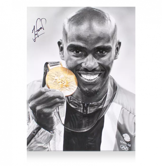 Icons Sir Mo Farah Signed Tribute Artwork In Black Wooden Frame: Gold Medallist
