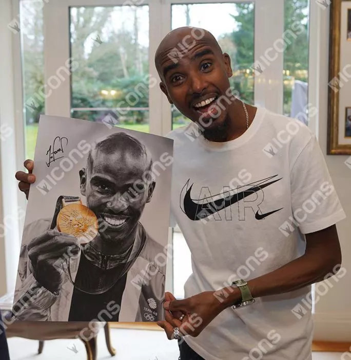 Icons Sir Mo Farah Signed Tribute Artwork In Black Wooden Frame: Gold Medallist
