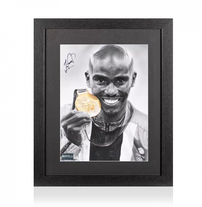 icons Sir Mo Farah Signed Tribute Artwork In Black Wooden Frame: Gold Medallist