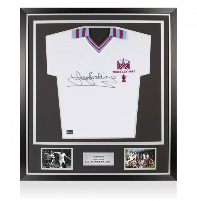icons Sir Trevor Brooking Front Signed West Ham Shirt - 1980 FA Cup Final Winner In Classic Frame