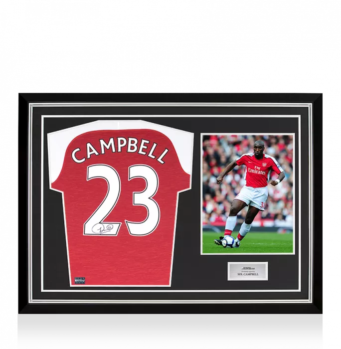 icons Sol Campbell Back Signed Arsenal Home Shirt In Hero Frame: Option 1