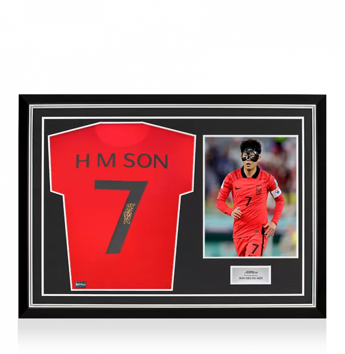 icons Son Heung-min Back Signed Korea Republic Retro Shirt In Hero Frame: Option 1