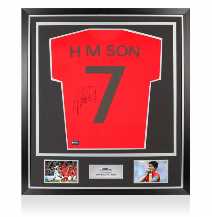 icons Son Heung-min Back Signed Korea Republic Retro Shirt In Classic Frame