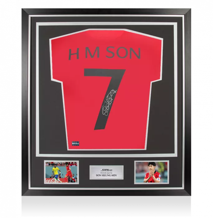 icons Son Heung-min Back Signed Korea Republic Retro Shirt In Classic Frame