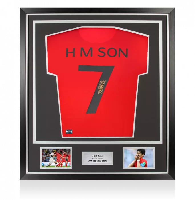 icons Son Heung-min Back Signed Korea Republic Retro Shirt In Classic Frame
