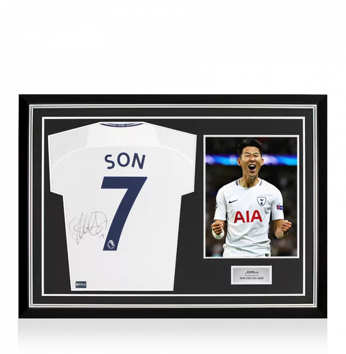 icons Son Heung-min Back Signed Tottenham Hotspur 2017-18 Home Shirt In Hero Frame: Option 1