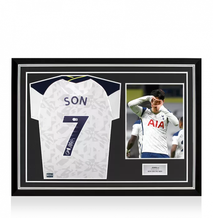 icons Son Heung-min Back Signed Tottenham Hotspur 2020-21 Home Shirt In Hero Frame: Option 1