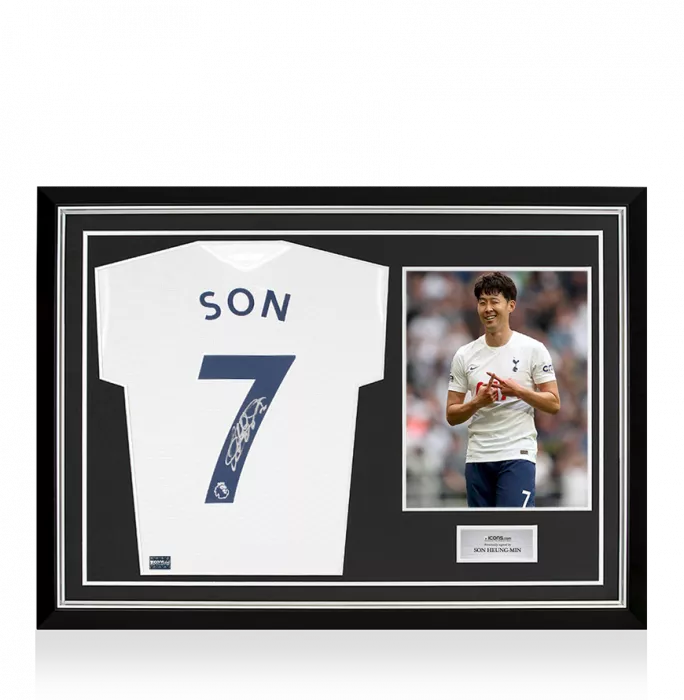 icons Son Heung-min Back Signed Tottenham Hotspur 2021-22 Home Shirt In Hero Frame: Option 1