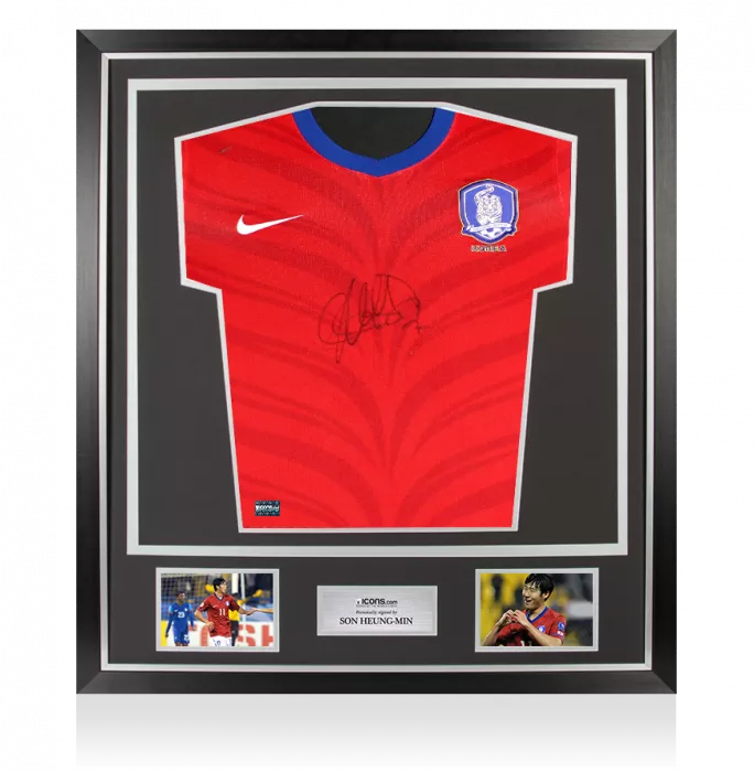 icons Son Heung-min Front Signed Korea Republic 2010-11 Home Shirt In Classic Frame